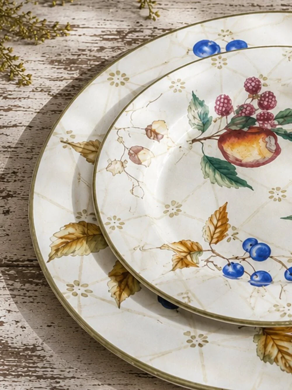 Charming Vintage Garden Splendor Hand-Painted Dinner & Salad Plate Set